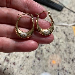 14 karat gold hoop earrings with white gold accents